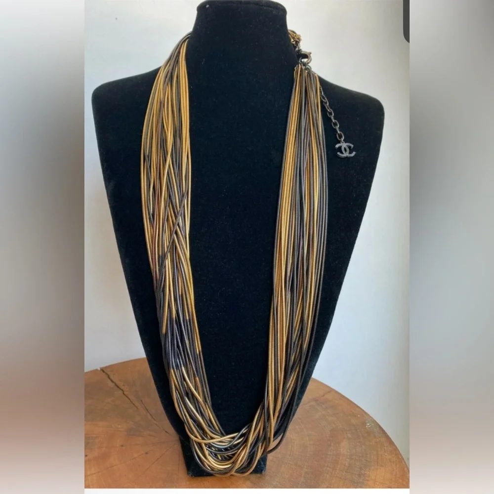 Authentic Chanel Ultra RARE Runway “Liquid Gold” Multi Snake Chain Necklace